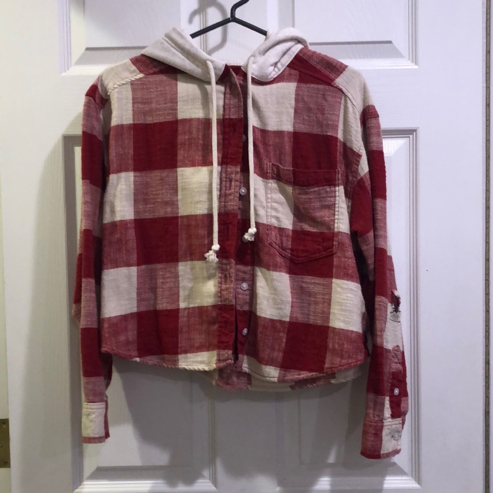 Cropped flannel hoodie